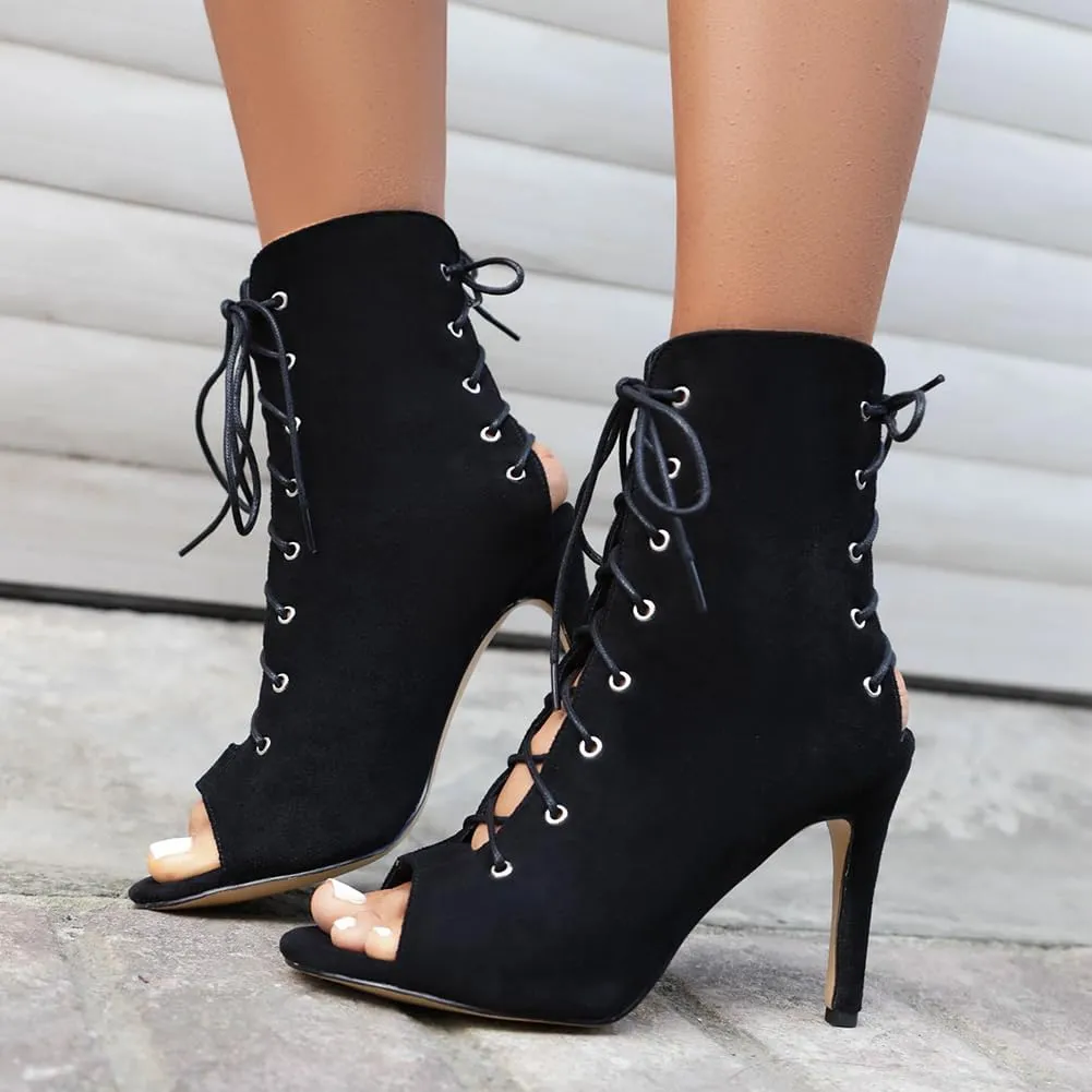 YKXLM Peep Toe Booties Latin Dance High Heel for Women Salsa Professional Practice Dance Shoes