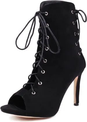 YKXLM Peep Toe Booties Latin Dance High Heel for Women Salsa Professional Practice Dance Shoes