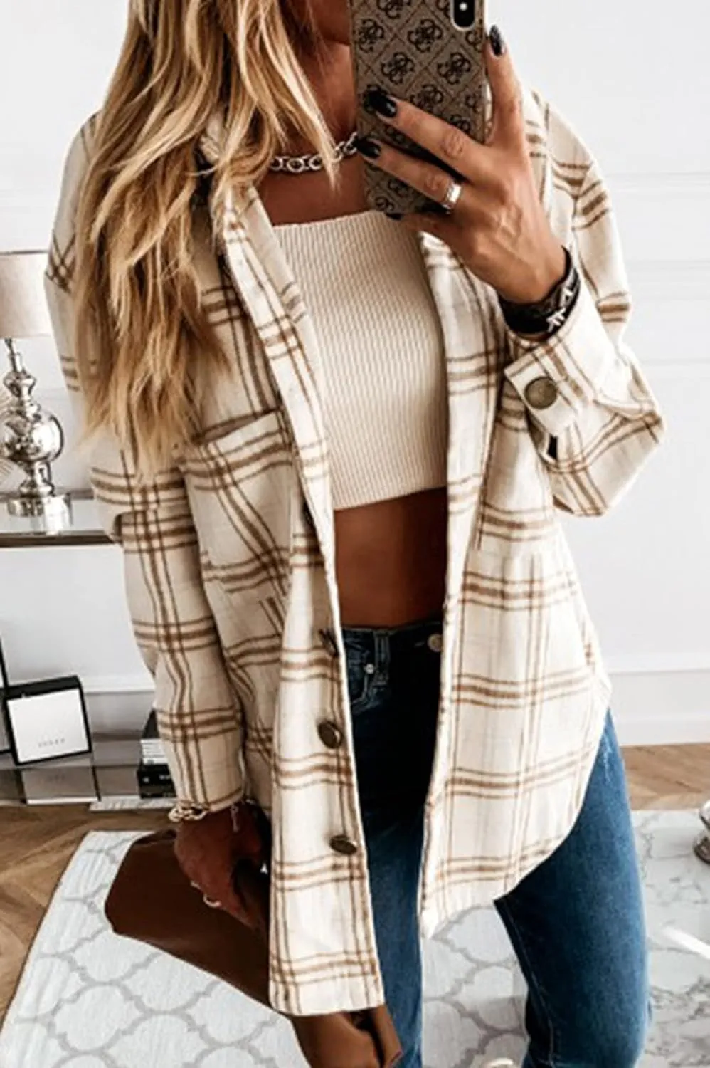 YOCUR Womens Flannel Shirts Plaid Button Down Shirt Casual Lapel Long Sleeve Outwear Warm Fall Winter Blouses