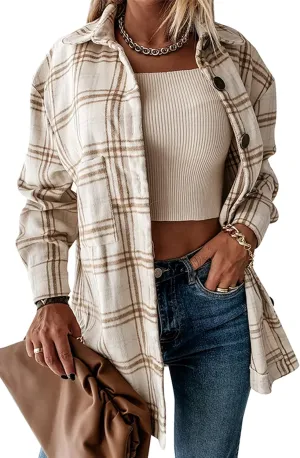 YOCUR Womens Flannel Shirts Plaid Button Down Shirt Casual Lapel Long Sleeve Outwear Warm Fall Winter Blouses