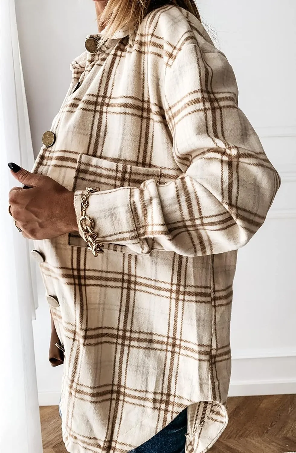 YOCUR Womens Flannel Shirts Plaid Button Down Shirt Casual Lapel Long Sleeve Outwear Warm Fall Winter Blouses