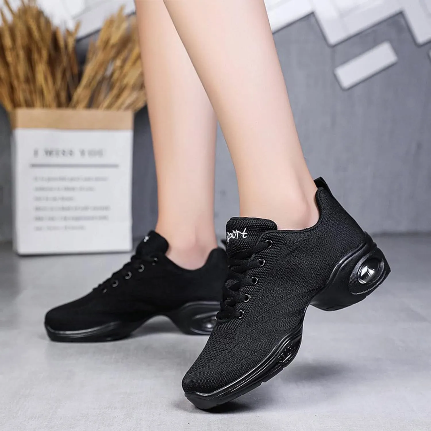 YUKTOPA Womens Dance Sneakers Jazz Shoes Lace-up Walking Shoes Lightweight Breathable Lady Platform Shoes