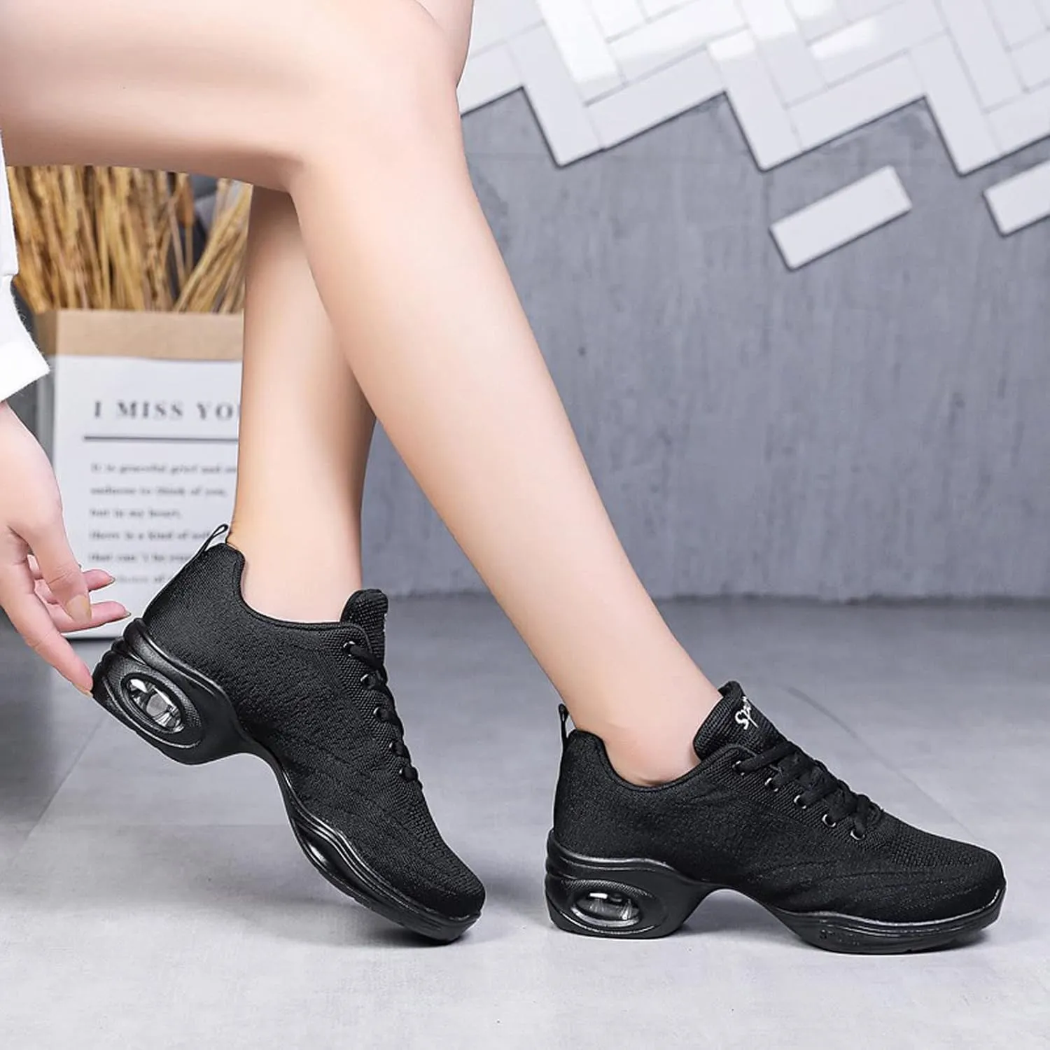 YUKTOPA Womens Dance Sneakers Jazz Shoes Lace-up Walking Shoes Lightweight Breathable Lady Platform Shoes