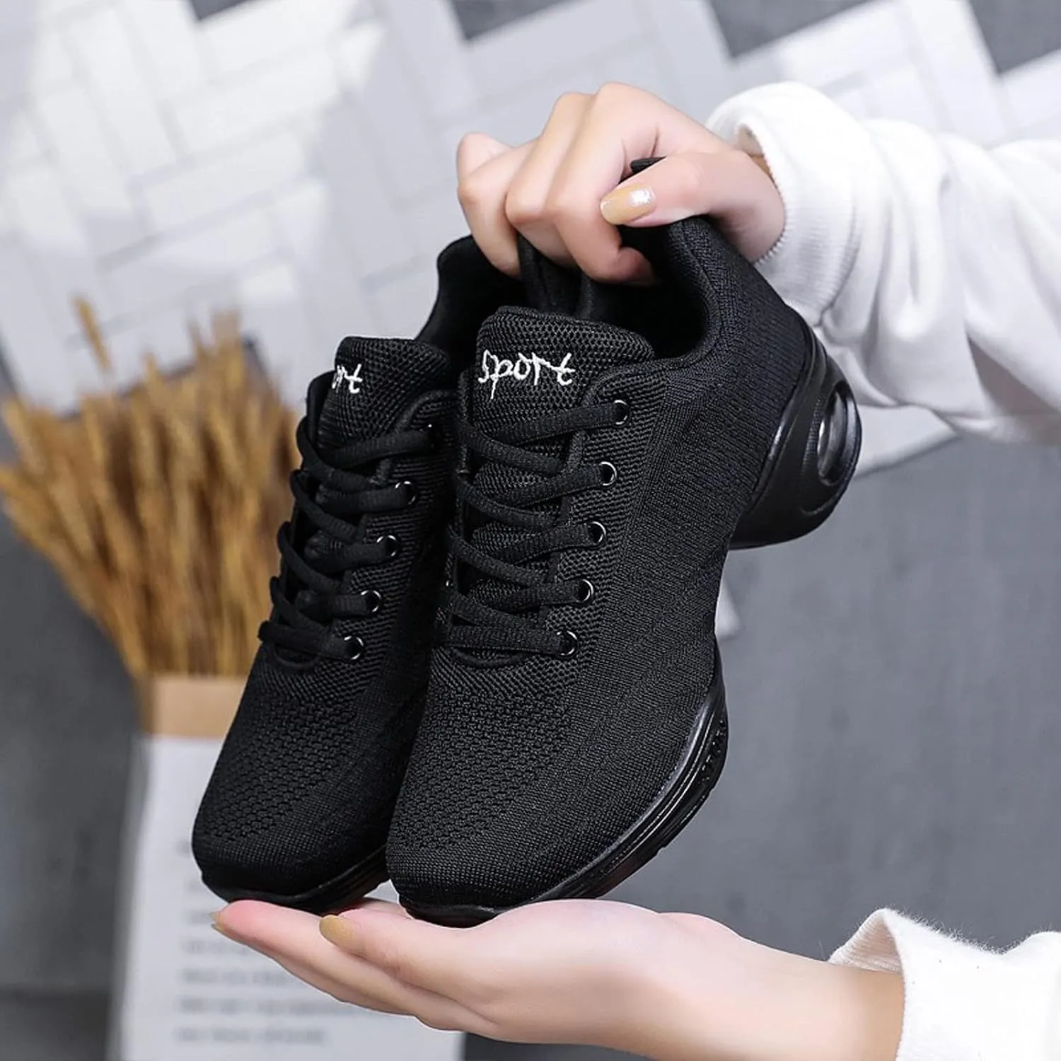 YUKTOPA Womens Dance Sneakers Jazz Shoes Lace-up Walking Shoes Lightweight Breathable Lady Platform Shoes