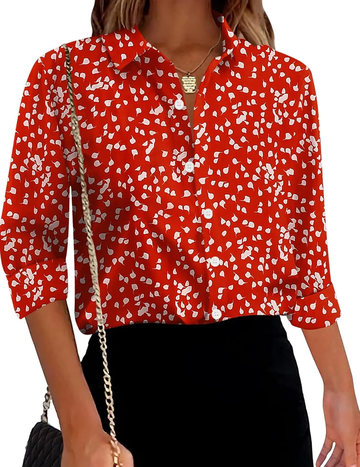Zeagoo Womens Cotton Button Down Shirts Long Sleeve V Neck Collared Tops Work Office Blouse Shirt 2025 S-XXL