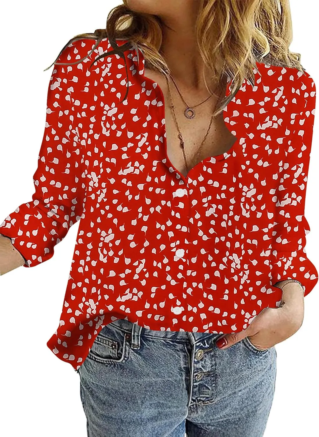 Zeagoo Womens Cotton Button Down Shirts Long Sleeve V Neck Collared Tops Work Office Blouse Shirt 2025 S-XXL