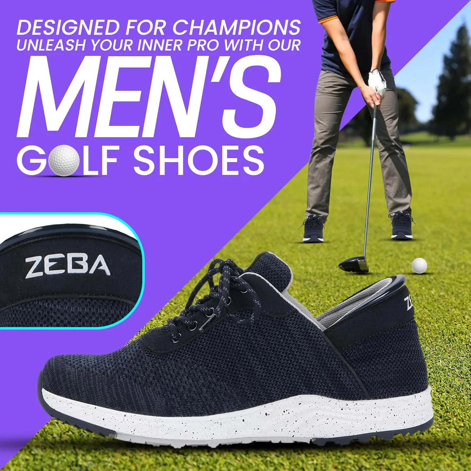 ZEBA Men's Hands Free Slip-On Golf Shoes