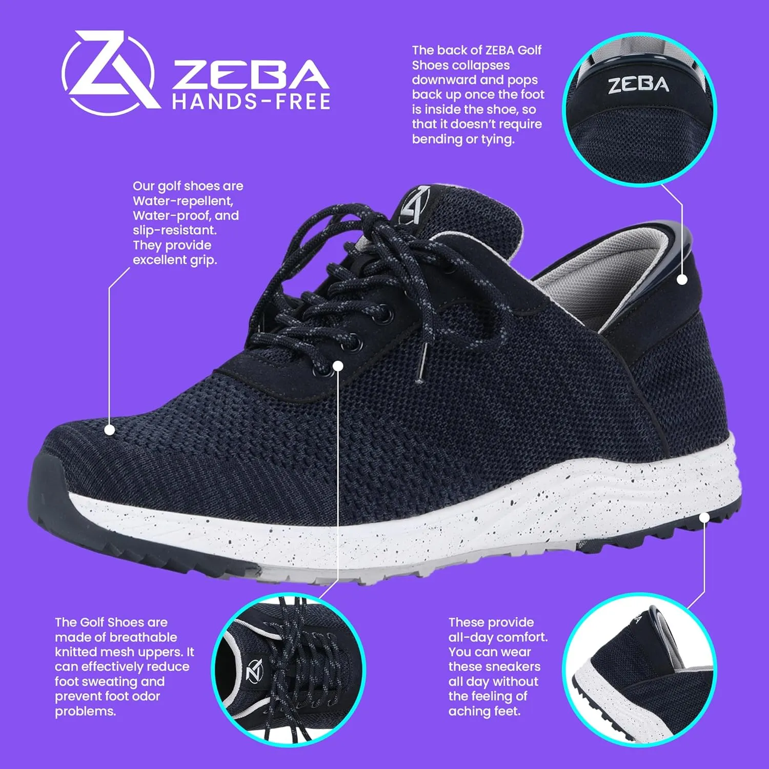 ZEBA Men's Hands Free Slip-On Golf Shoes