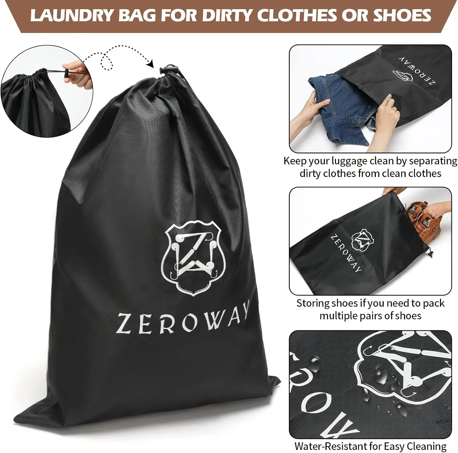 Zeroway Canvas Travel Duffel Bag with Toiletry Dopp Kit and Laundry Bag, Leather Weekender Overnight bag Luggage Carry-On Bag with Shoe Pouch for Men or Women Grey