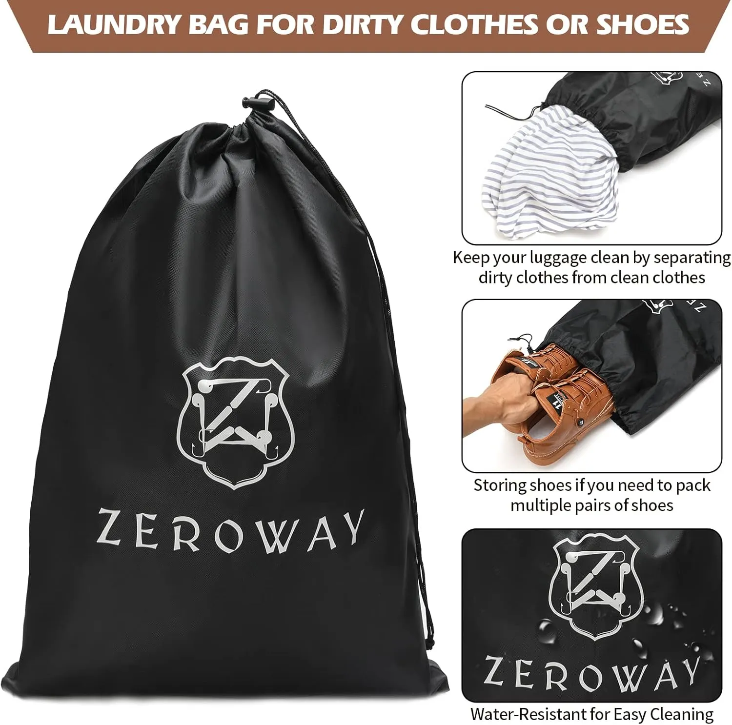 Zeroway PU Leather Travel Duffel Bag with Toiletry Dopp Kit and Laundry Bag, Weekender Overnight bag Luggage Carry-On Bag with Shoe Pouch for Men or Women Brown