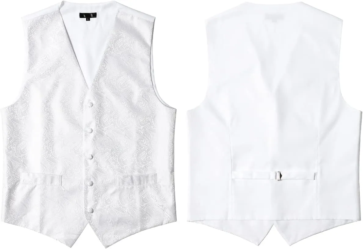 ZEROYAA Mens Classic 3pc Jacquard Paisley Vest Set Necktie Pocket Square Waistcoat for Suit or Tuxedo