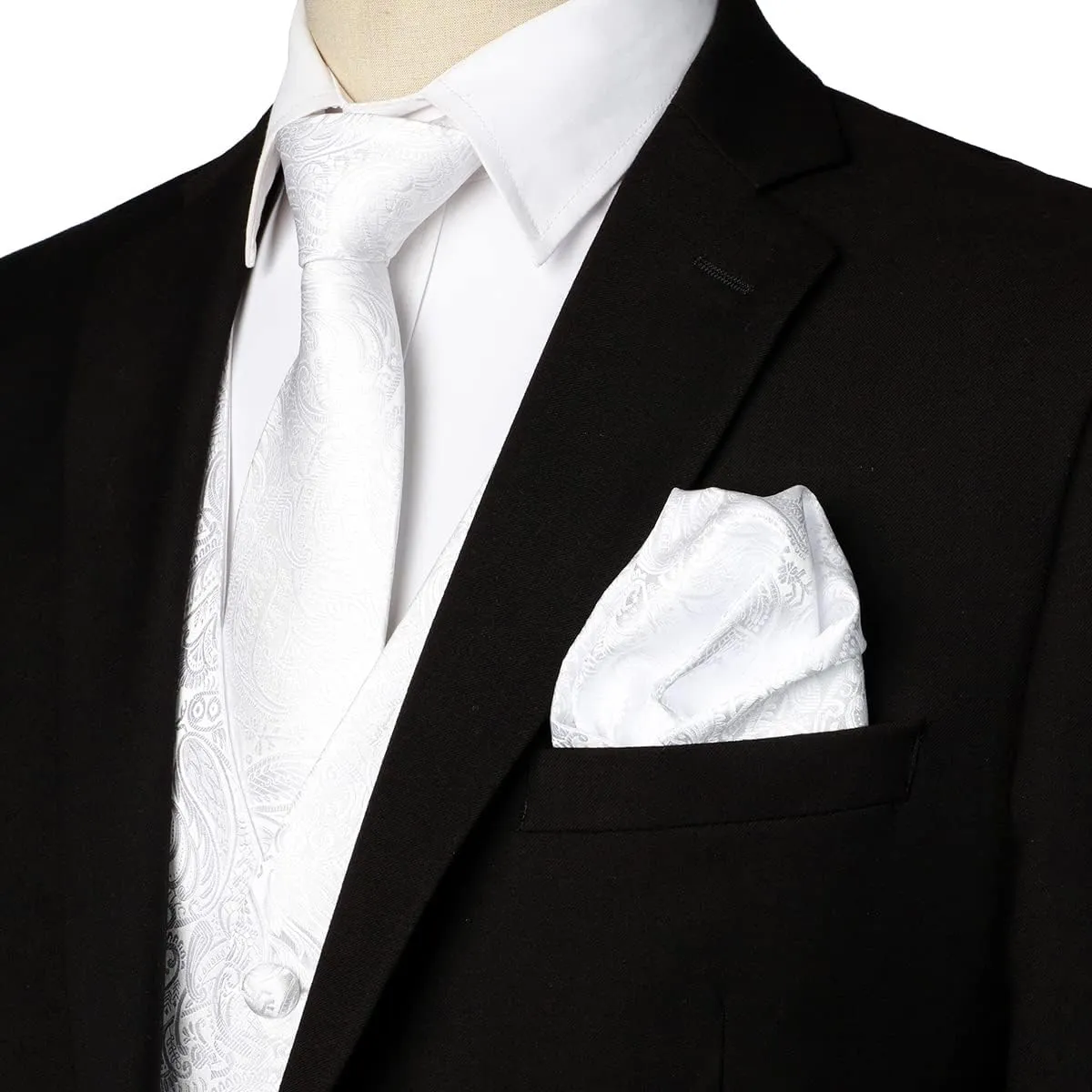 ZEROYAA Mens Classic 3pc Jacquard Paisley Vest Set Necktie Pocket Square Waistcoat for Suit or Tuxedo