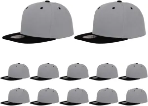 ZH Plain Flat Brim Snapback Baseball Caps Adjustable Blank Baseball Caps Wholesale 12 Pack…