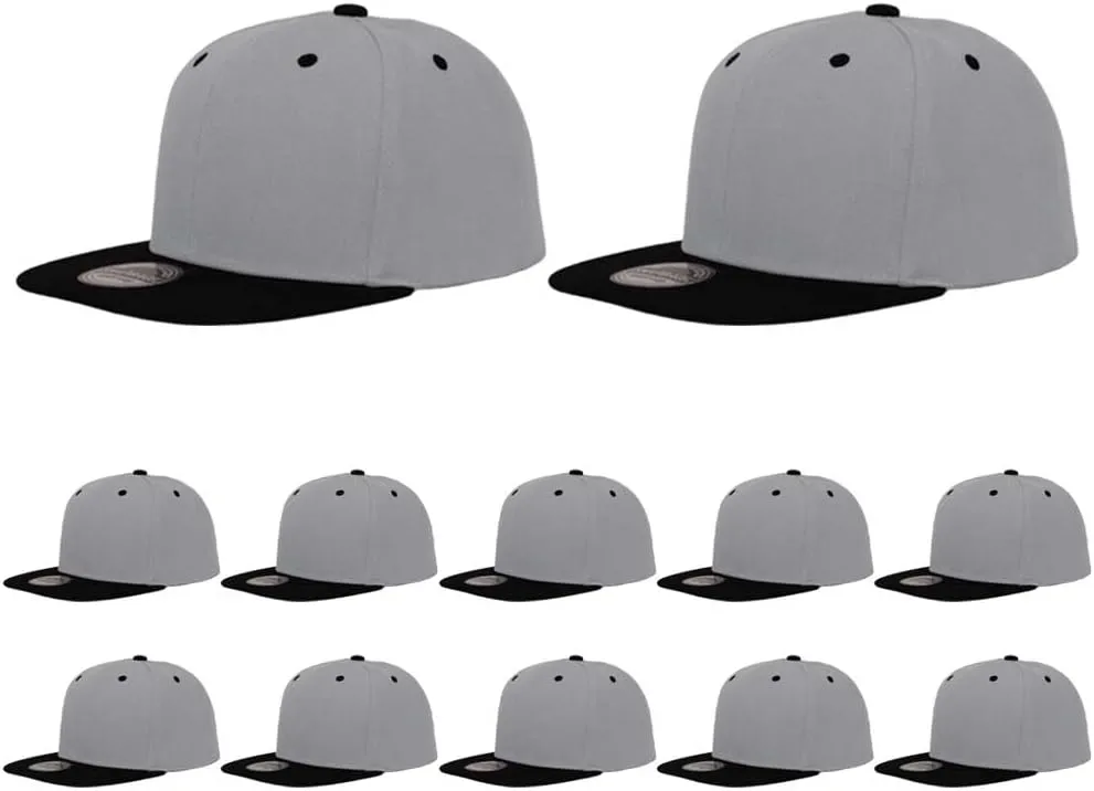 ZH Plain Flat Brim Snapback Baseball Caps Adjustable Blank Baseball Caps Wholesale 12 Pack…