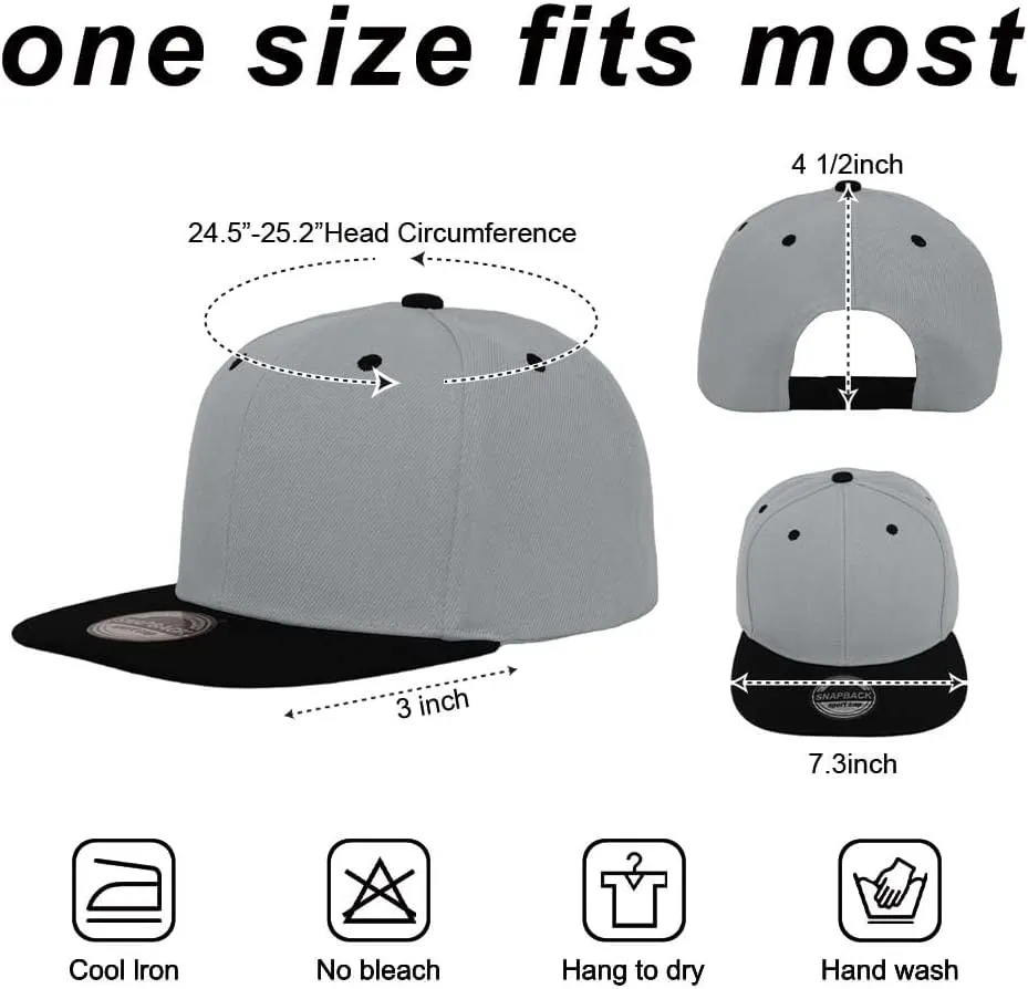ZH Plain Flat Brim Snapback Baseball Caps Adjustable Blank Baseball Caps Wholesale 12 Pack…